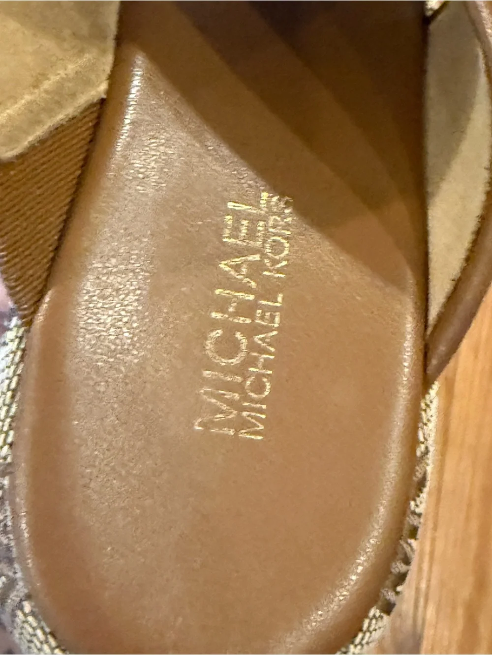 Michael Kors Tan/Brown MK Logo Platform Wedge Slides